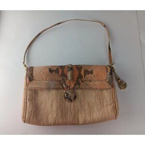 Brahma Shoulder Bag Snake Print Straw Woven Tan Clutch Used